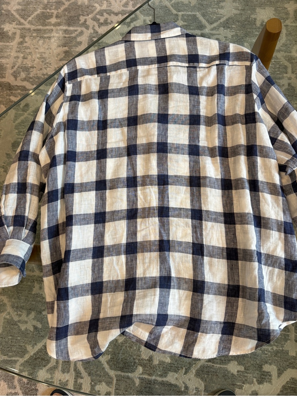 Frank & Eileen “Eileen” 100% Linen Button-Down — Navy & White Check, Size L - Picture 4 of 6
